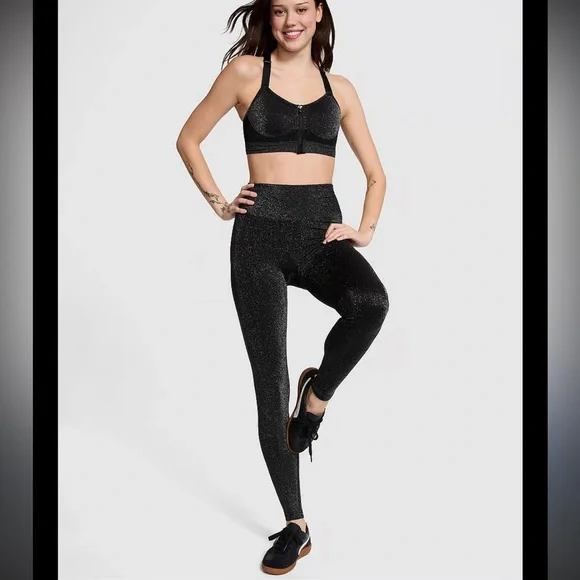 PINK Victoria's Secret Glitter Black Leggings - Picture 2 of 6
